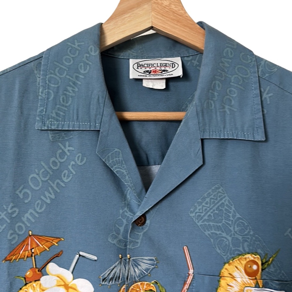 Pacific Legend blue Tiki Hawaiian short sleeve shirt vacation party vibes size L - Picture 4 of 5
